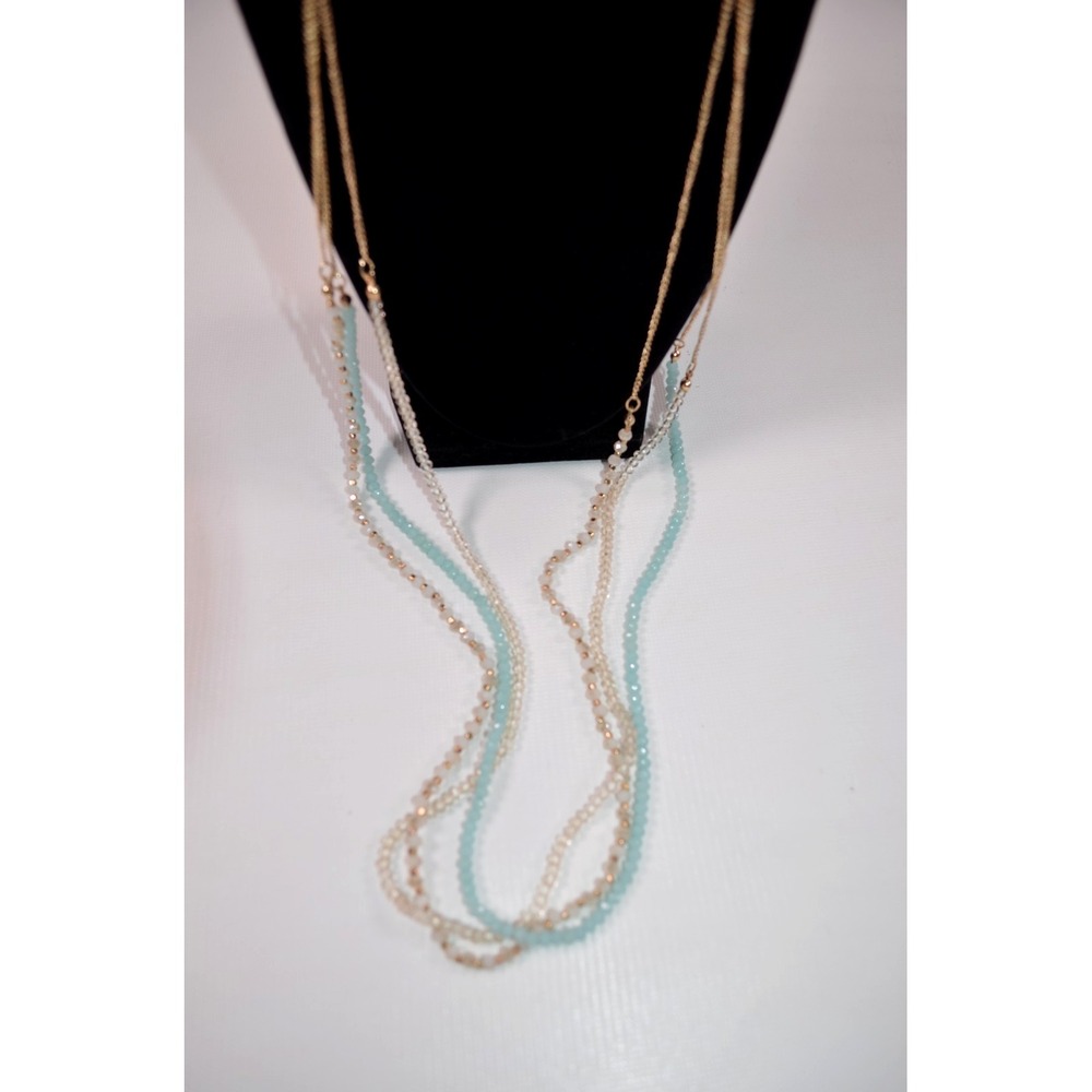 Charming Charlie Layered Beaded Necklace & Dangle Earrings Gold Tone 38" Nwt's